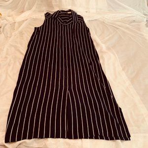 QPS Navy and Ivory Striped Maxi Shirt Dress Size Missy 12
